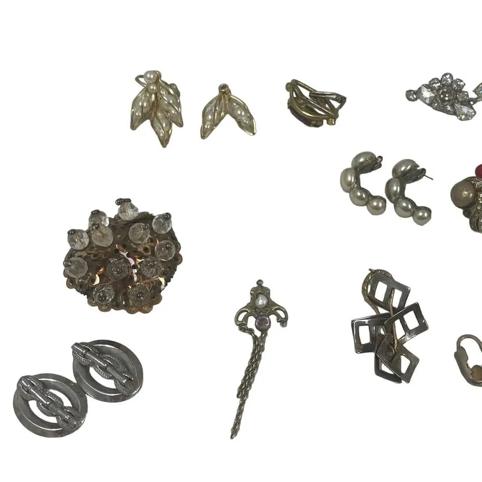 20  Pc Broken Vintage Earrings Brooches Chains Jewelry Findings Craft Supply Lot