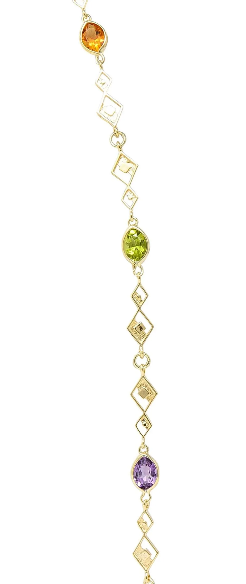 2000's Multi-Gem Citrine Peridot Amethyst 14 Karat Yellow Gold Geometric Station Necklace