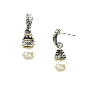 2TONE-PEARL EARRINGS  #FW1202656 (BC3)