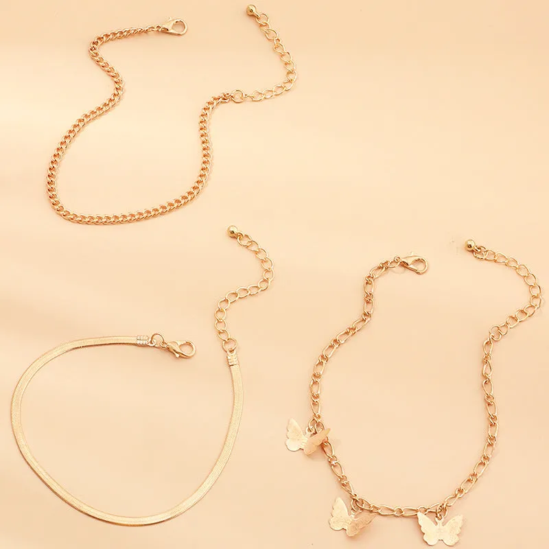 30 Pieces) Butterfly Alloy Chain Anklets