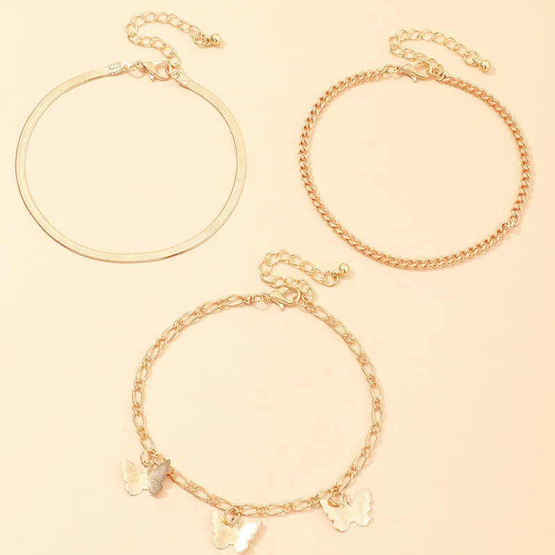 30 Pieces) Butterfly Alloy Chain Anklets