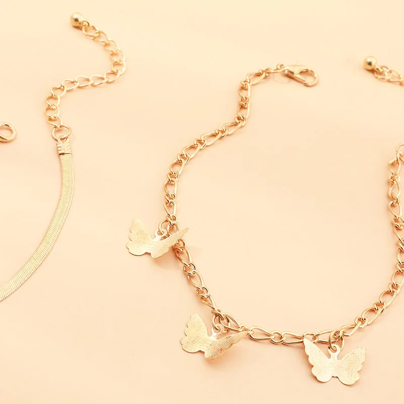 30 Pieces) Butterfly Alloy Chain Anklets
