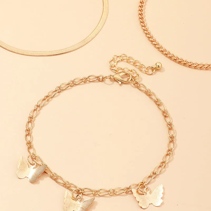 30 Pieces) Butterfly Alloy Chain Anklets