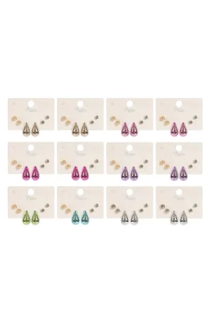 3PAIR CCB PEARL RHINESTONE ASSORTED COLOR EARRINGS