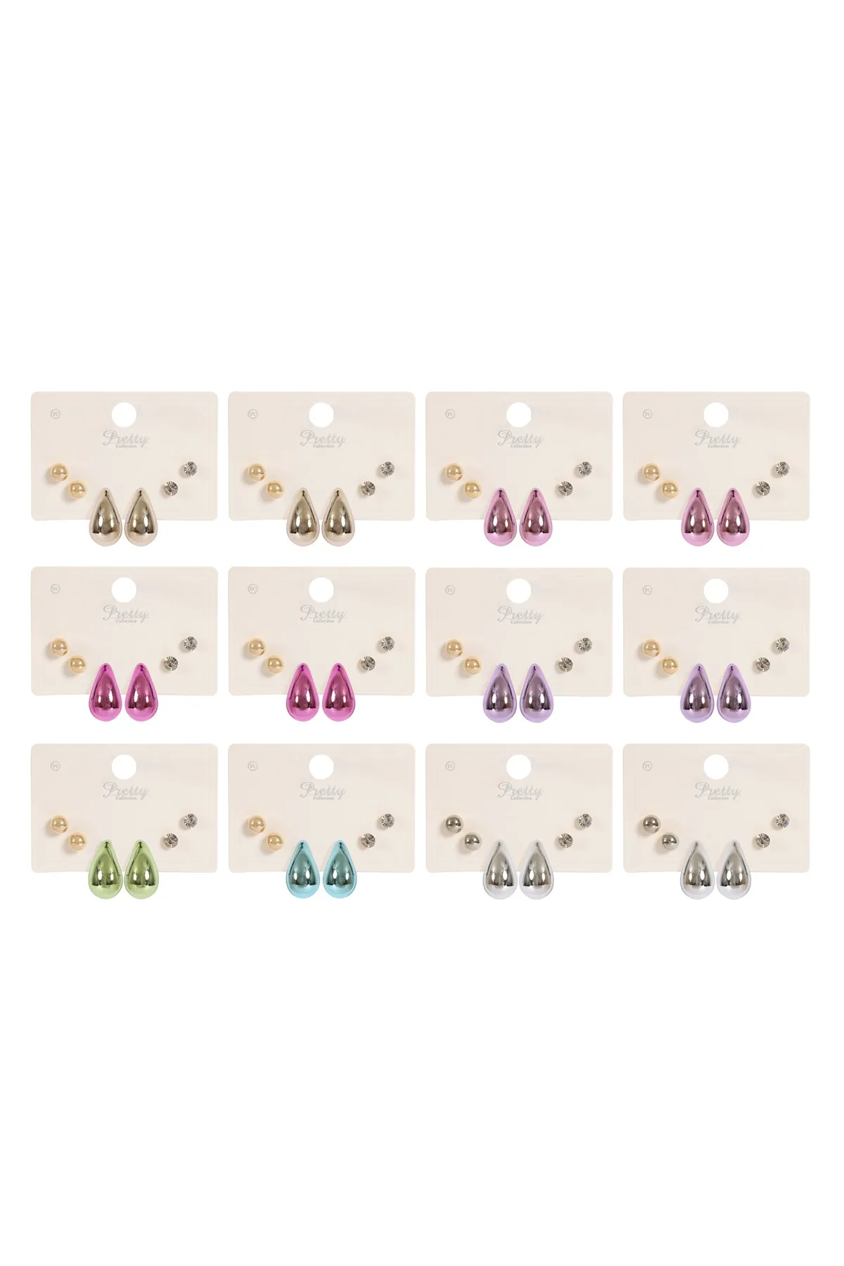 3PAIR CCB PEARL RHINESTONE ASSORTED COLOR EARRINGS