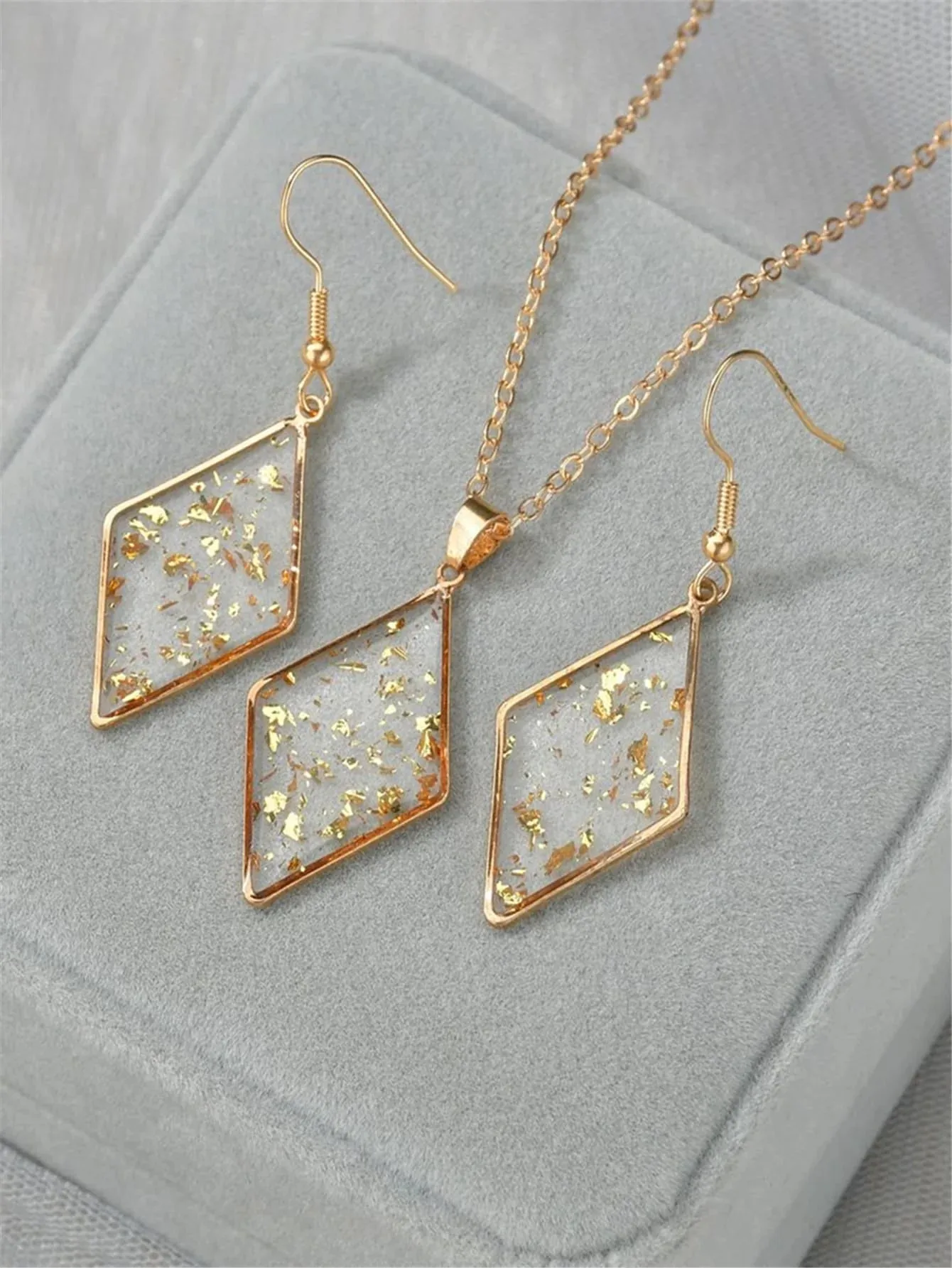 3pcs-clear-geometric-decor-jewelry-set  - FD ⚡
