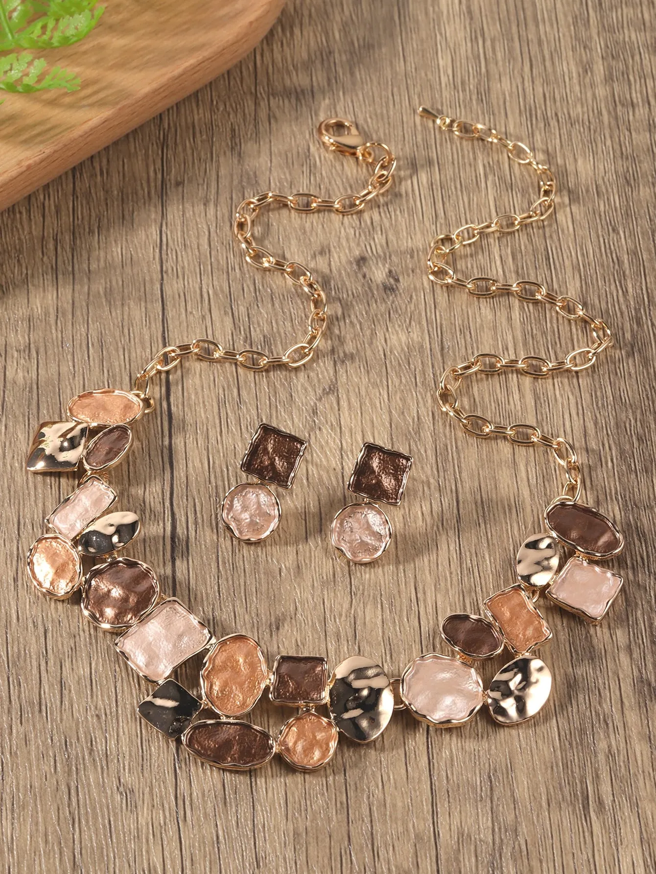3pcs Square & Irregular Round Decor Jewelry Set