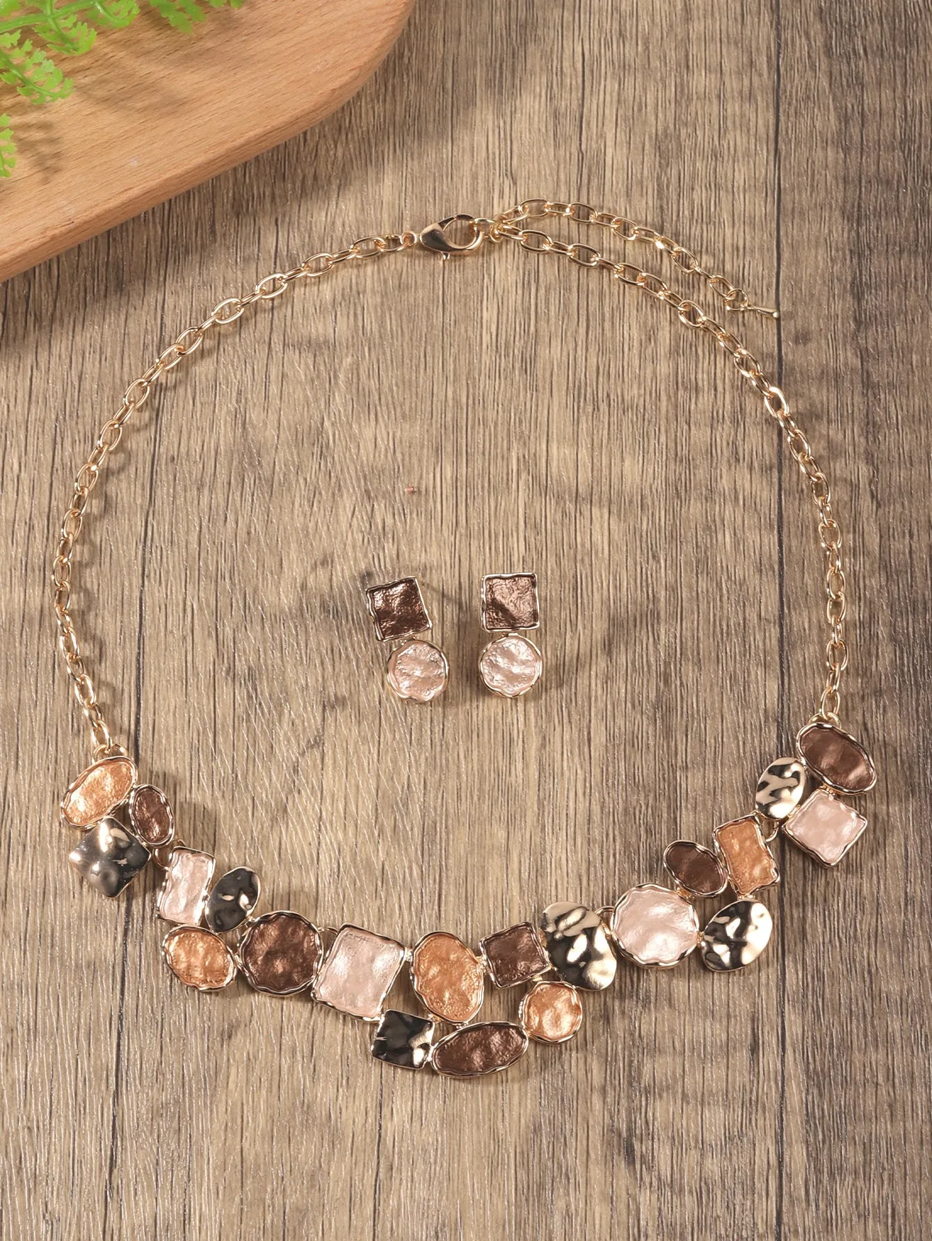 3pcs Square & Irregular Round Decor Jewelry Set