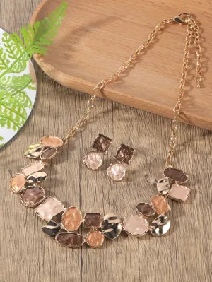 3pcs Square & Irregular Round Decor Jewelry Set