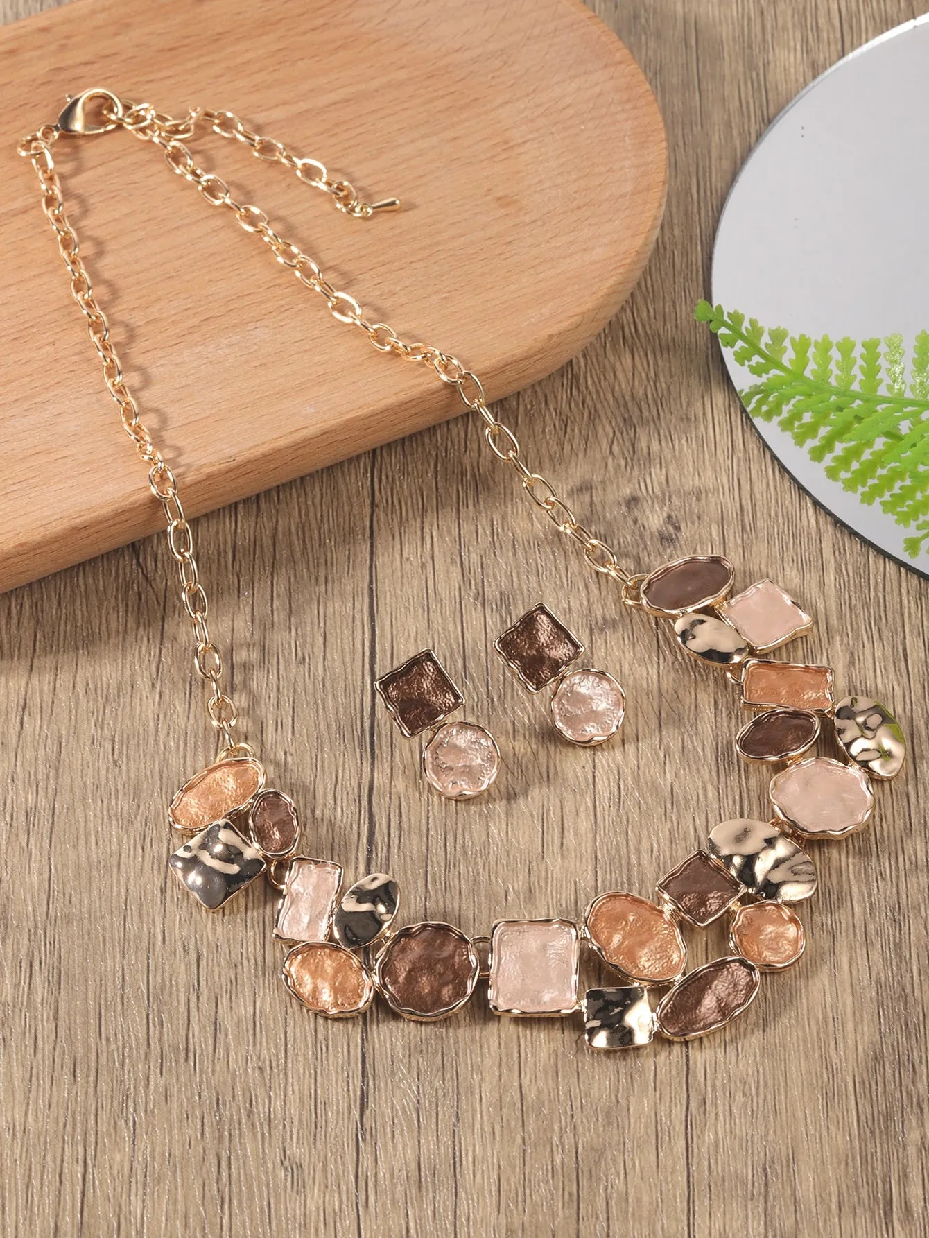 3pcs Square & Irregular Round Decor Jewelry Set