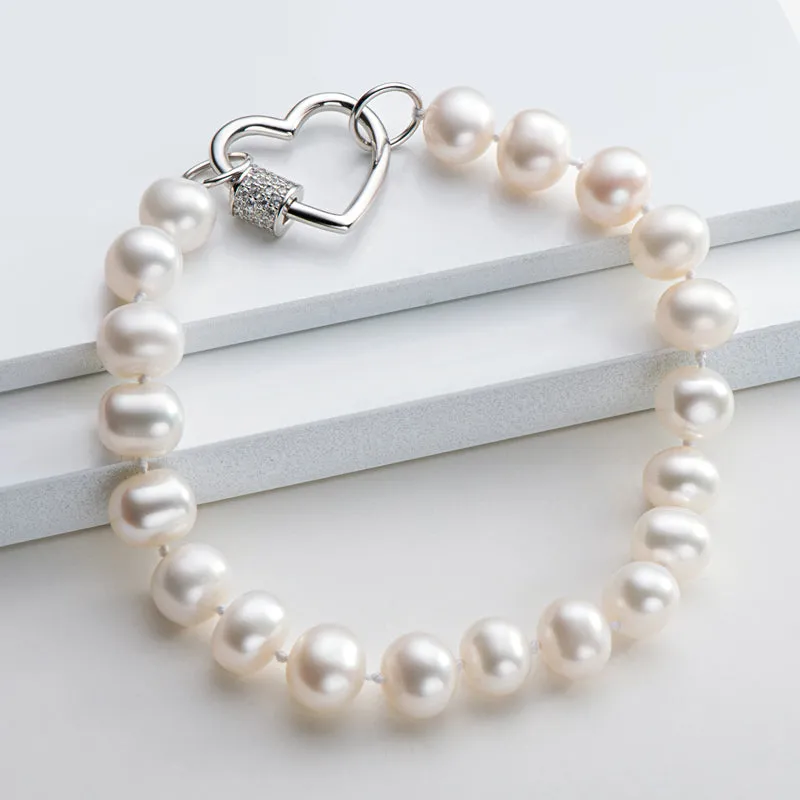 6-11mm Heart Shaped White Freshwater Pearl Bracelet