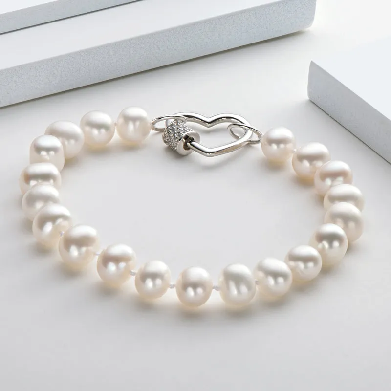 6-11mm Heart Shaped White Freshwater Pearl Bracelet