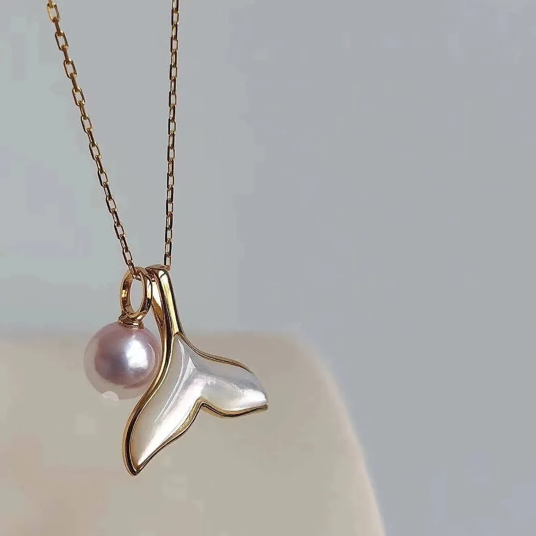 6.0-6.5 mm Mermaid Whale Tail White Akoya Pearl Stud Earrings in 18-Karat Gold