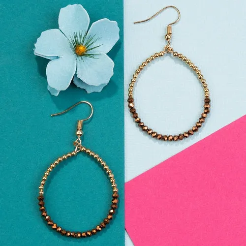 734040 - Crystal Beaded Hoop Earrings - Bronze