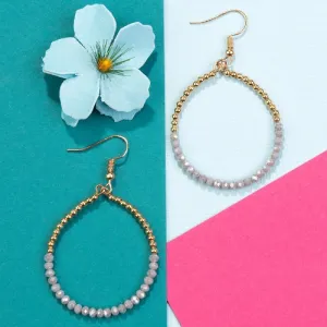 734040 - Crystal Beaded Hoop Earrings - Grey