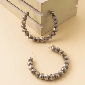 73940-19 - Crystal Beaded Hoop Earrings - Grey