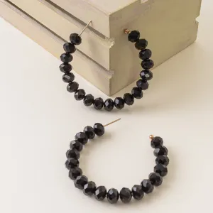 73940-2 Crystal Beaded Hoop Earrings - Black