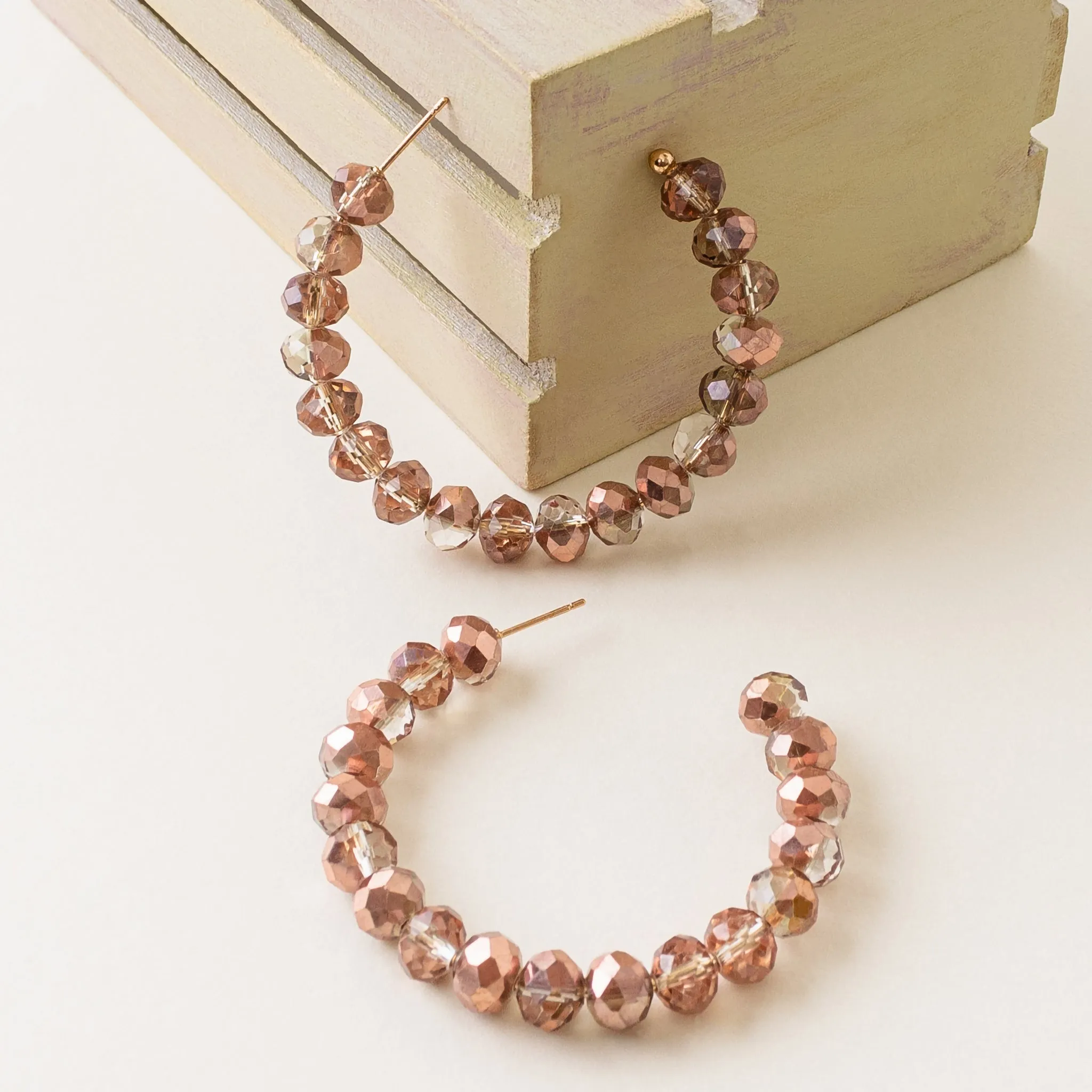 73940-45 - Crystal Beaded Hoop Earrings - Rose Gold