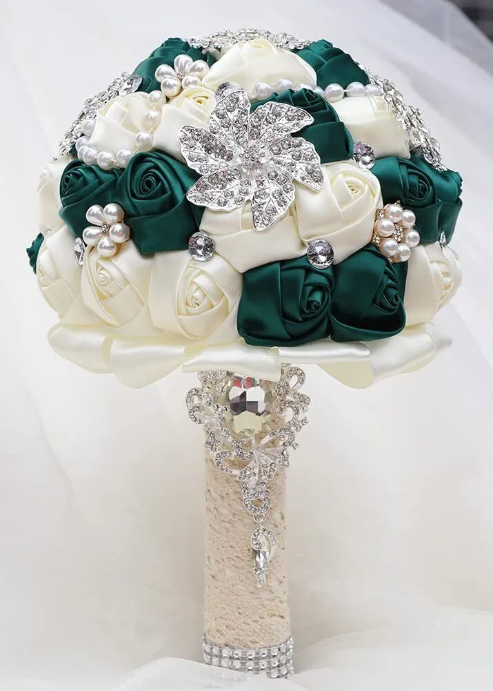 7.9 Inch Handmade Satin Rose Bridal Bouquet Toss Round Wedding Bouquet