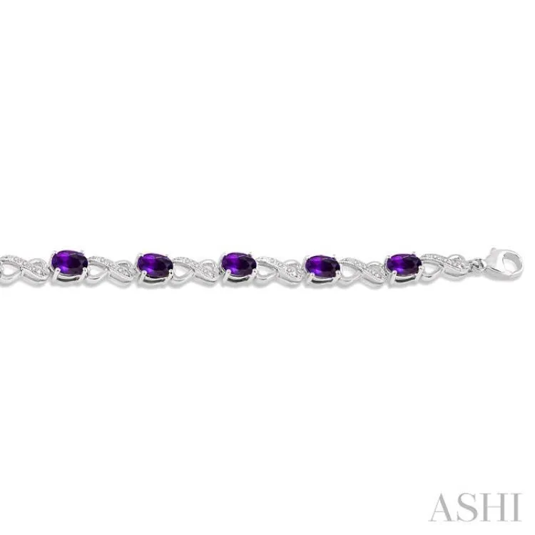 7x5 MM Oval Cut Amethyst and 1/10 ctw Round Cut Diamond Semi Precious Infinity Bracelet in Sterling Silver
