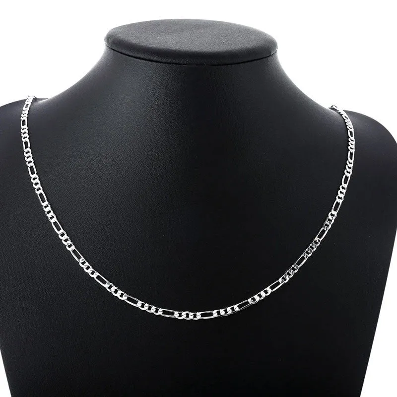 925 sliver Fashion 4MM Chain Figaro Necklace 16-30 Inch Basic Necklace NW