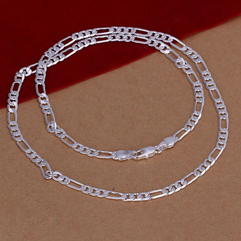 925 sliver Fashion 4MM Chain Figaro Necklace 16-30 Inch Basic Necklace NW
