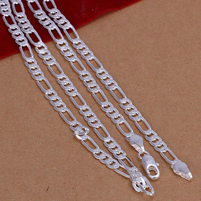 925 sliver Fashion 4MM Chain Figaro Necklace 16-30 Inch Basic Necklace NW