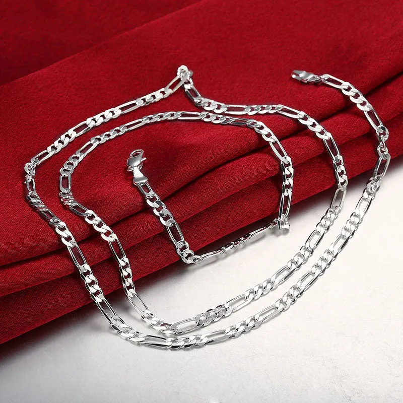 925 sliver Fashion 4MM Chain Figaro Necklace 16-30 Inch Basic Necklace NW