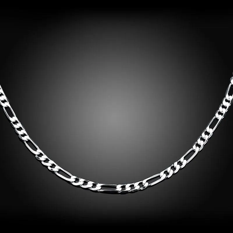 925 sliver Fashion 4MM Chain Figaro Necklace 16-30 Inch Basic Necklace NW