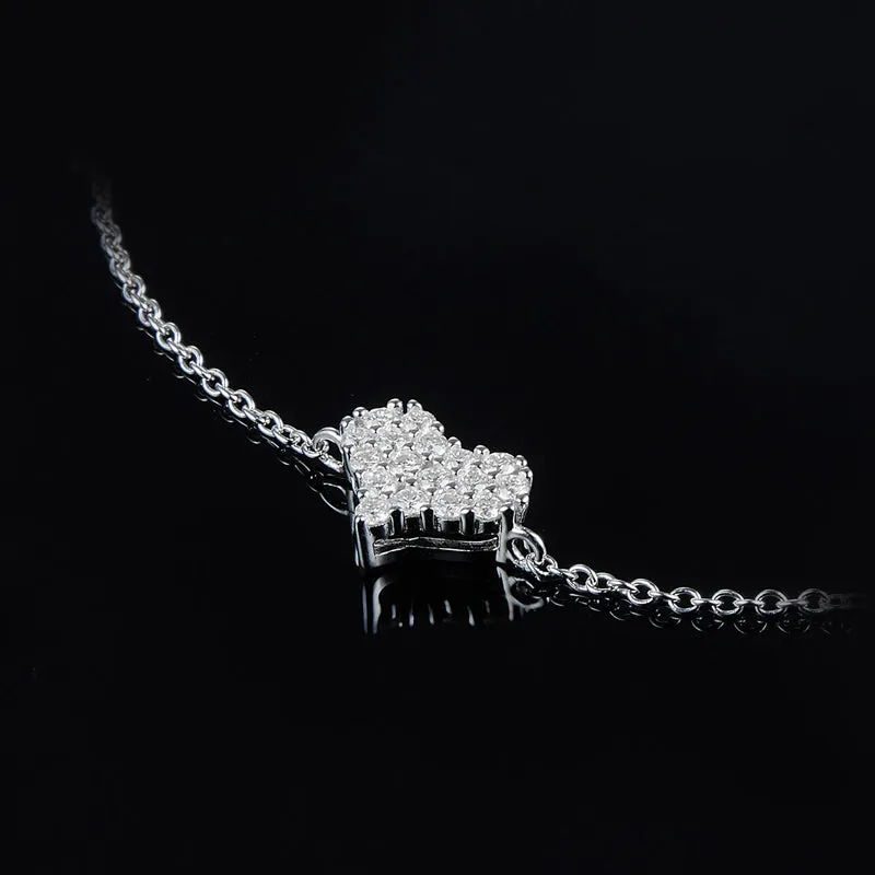 925 Sterling Silver Moissanite Diamonds Heart Shaped Bracelet Adjustable
