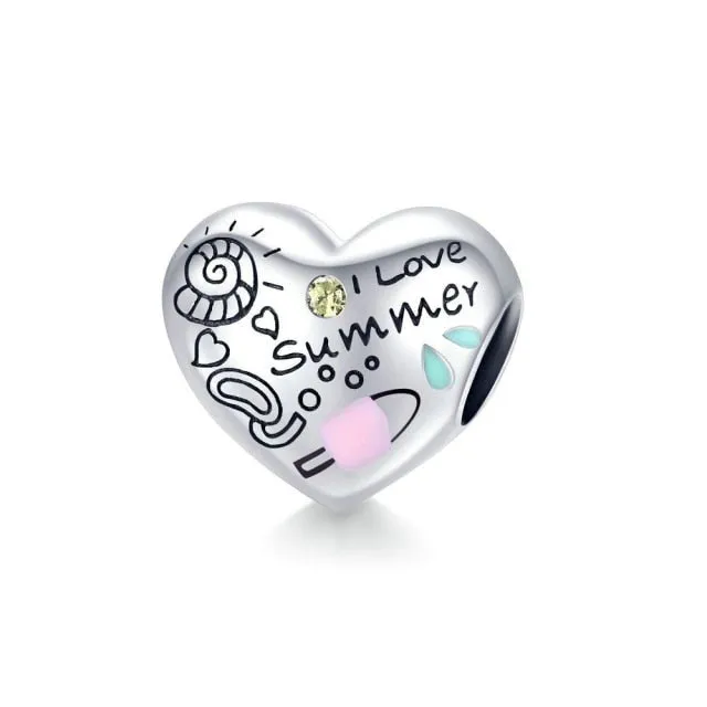 925 Sterling Silver Pendant Romantic Pink Love Purple Birthstone Fit Original Pandora Bracelet for Women