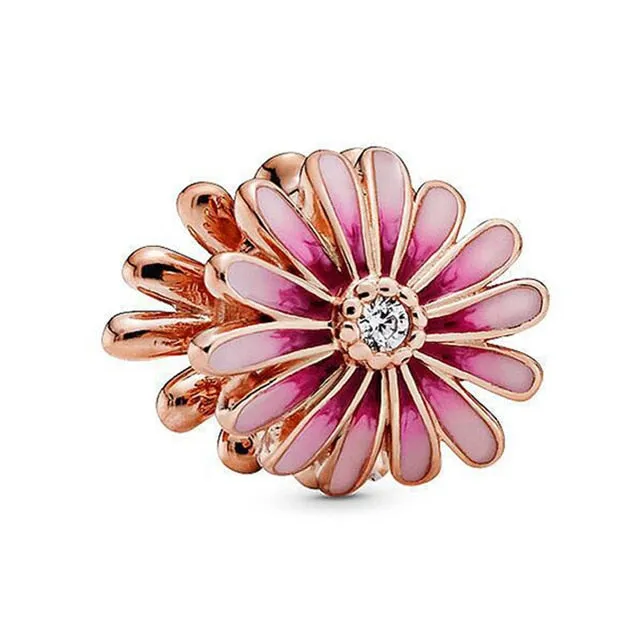 925 Sterling Silver Pendant Romantic Pink Love Purple Birthstone Fit Original Pandora Bracelet for Women