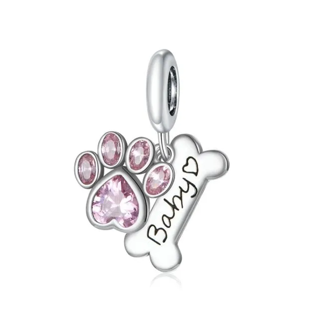 925 Sterling Silver Pendant Romantic Pink Love Purple Birthstone Fit Original Pandora Bracelet for Women
