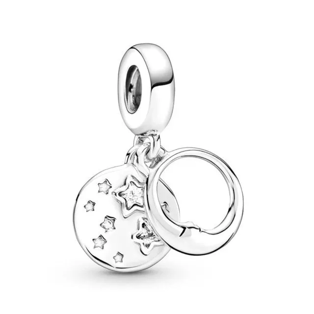 925 Sterling Silver Pendant Romantic Pink Love Purple Birthstone Fit Original Pandora Bracelet for Women