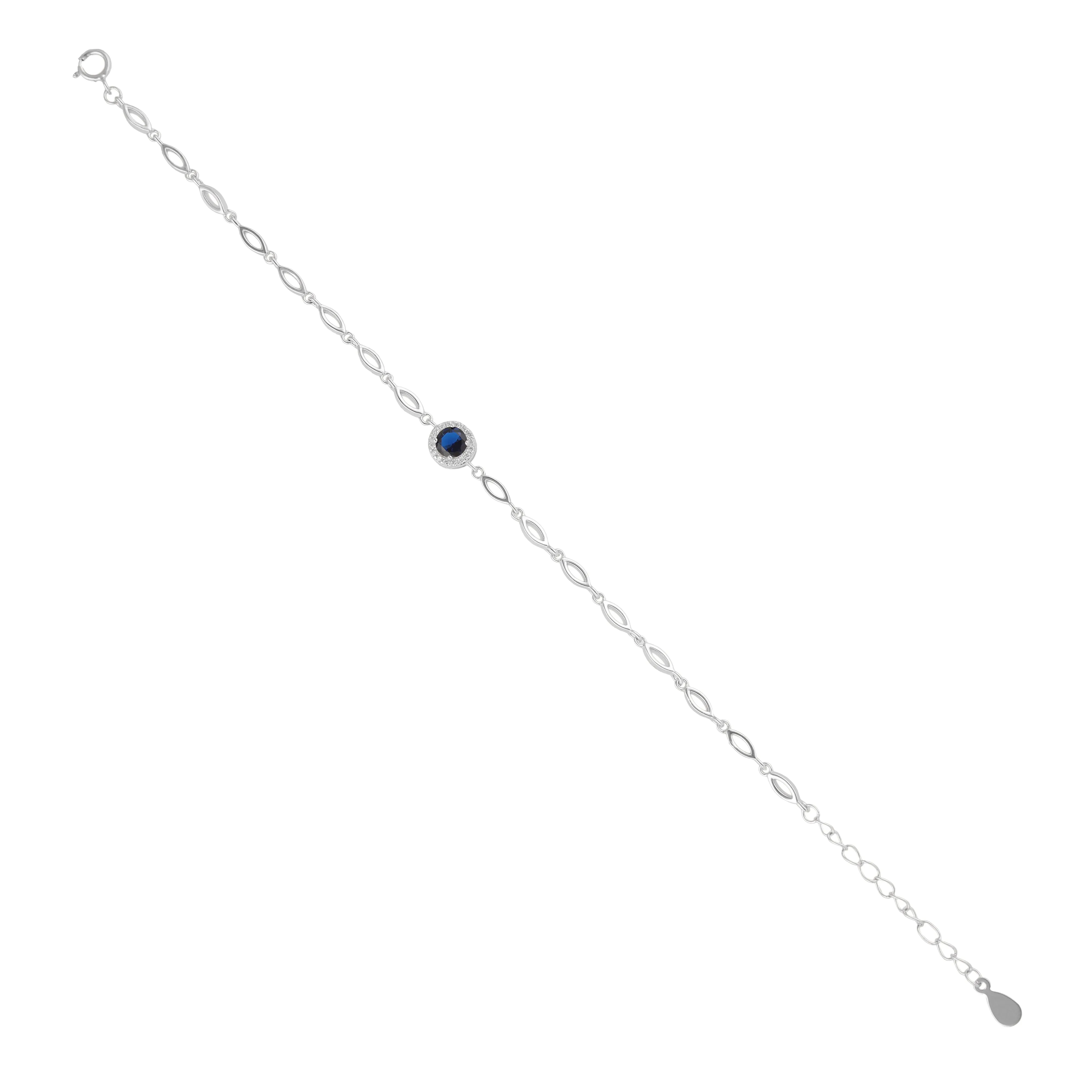 925 Sterling Silver September Month Circle Blue Sapphire Birthstone Bracelet For Women