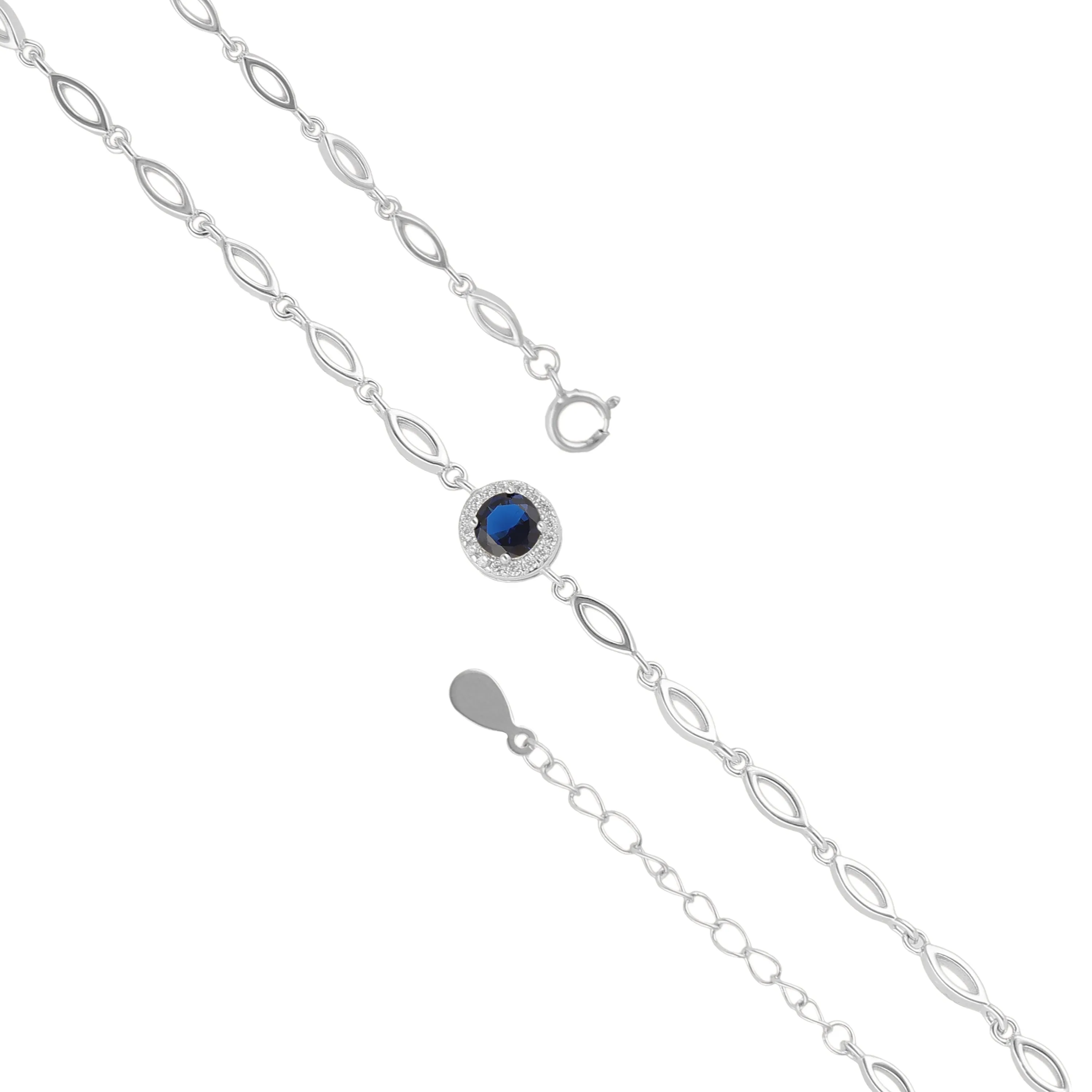 925 Sterling Silver September Month Circle Blue Sapphire Birthstone Bracelet For Women