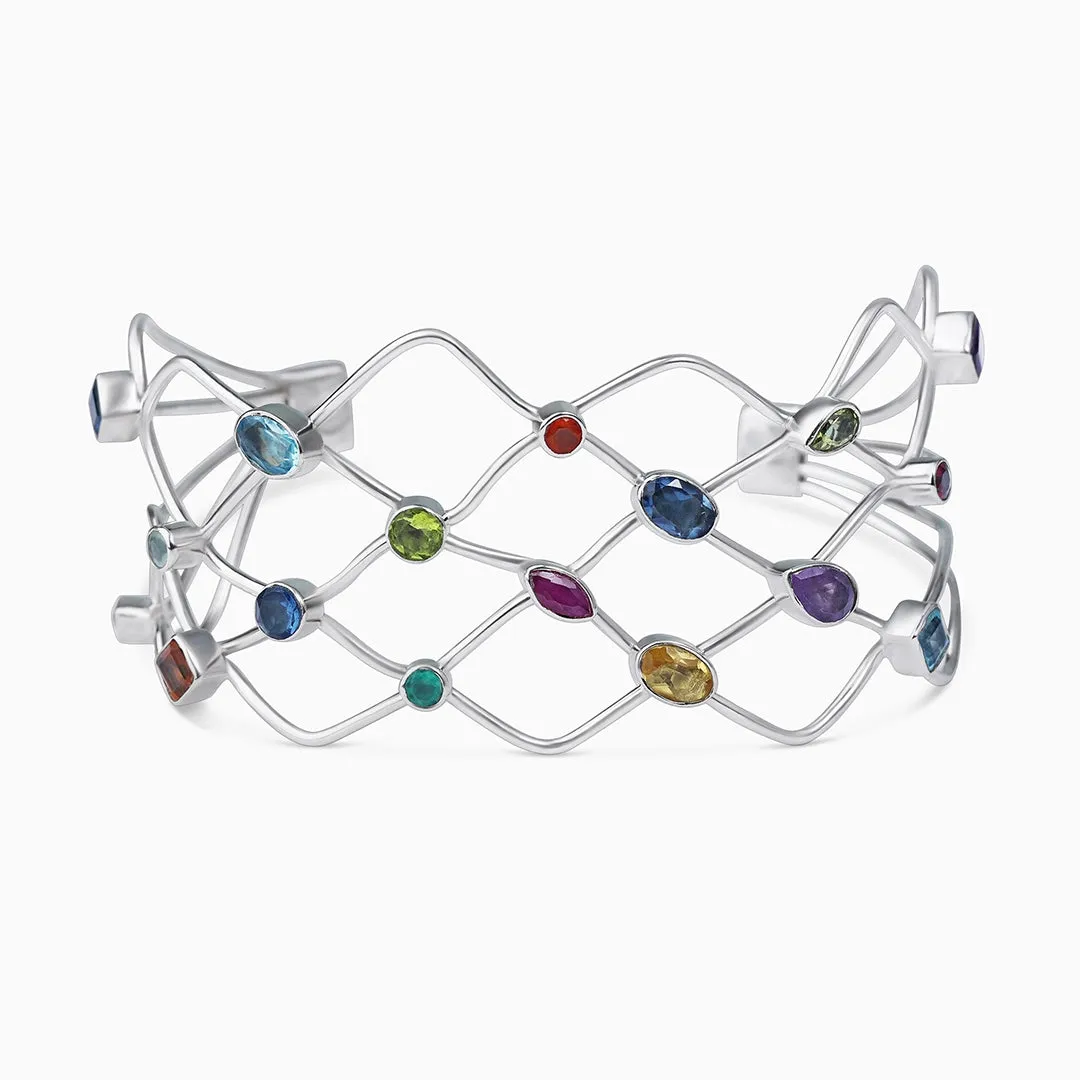 925 Sterling Silver Spiral Multicolor Gemstone Bracelet