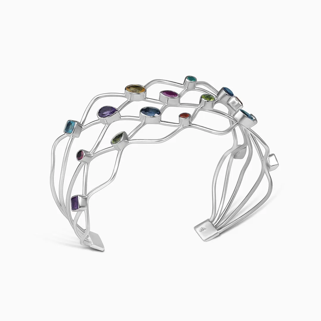 925 Sterling Silver Spiral Multicolor Gemstone Bracelet