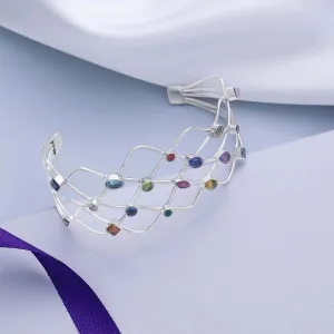 925 Sterling Silver Spiral Multicolor Gemstone Bracelet