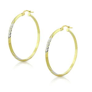 925 Sterling Silver Two-Tone Floral Design Round Hoop Earrings, 1.50"