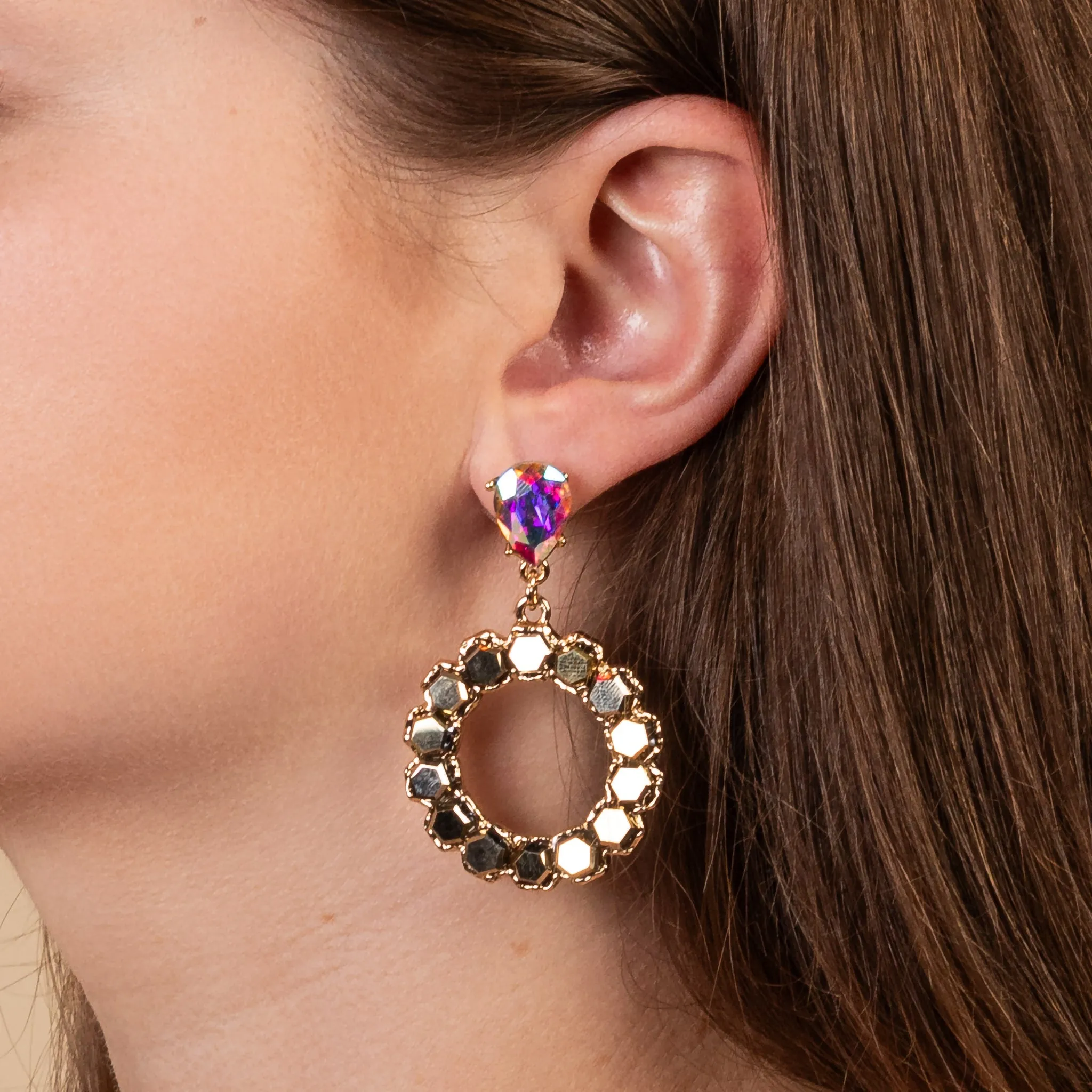 93138 - Crystal Hoop Earrings - Gold