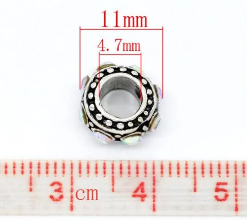AB Clear Crystal Round Birthstone Spacer Bead Charm for Snake Chain Bracelet