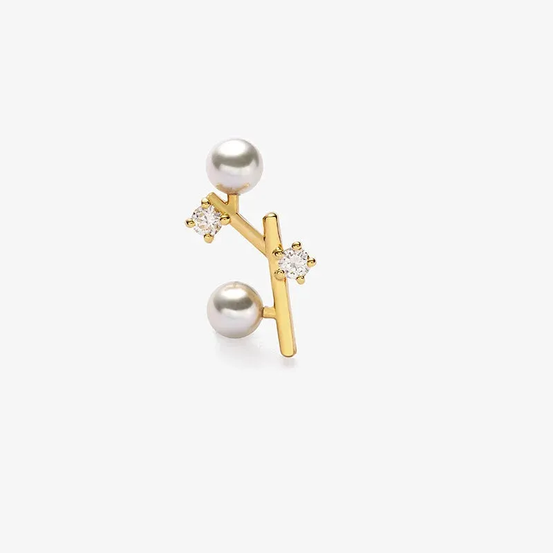 Akoya Pearl 18K Gold Branches Design Diamond Earrings