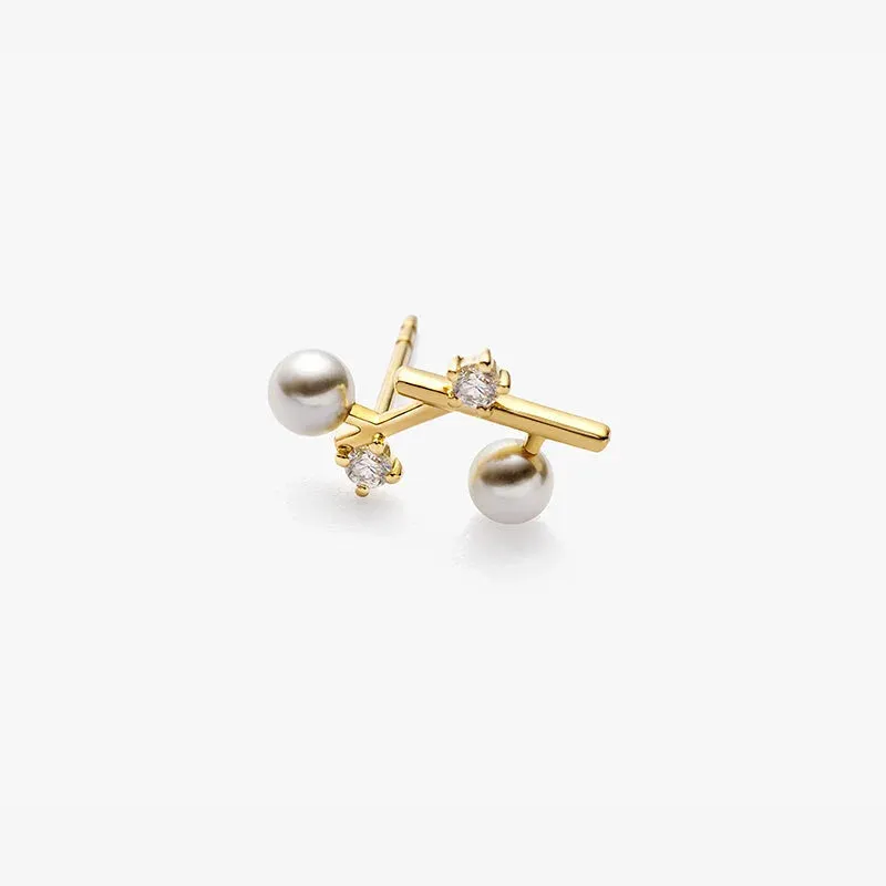 Akoya Pearl 18K Gold Branches Design Diamond Earrings