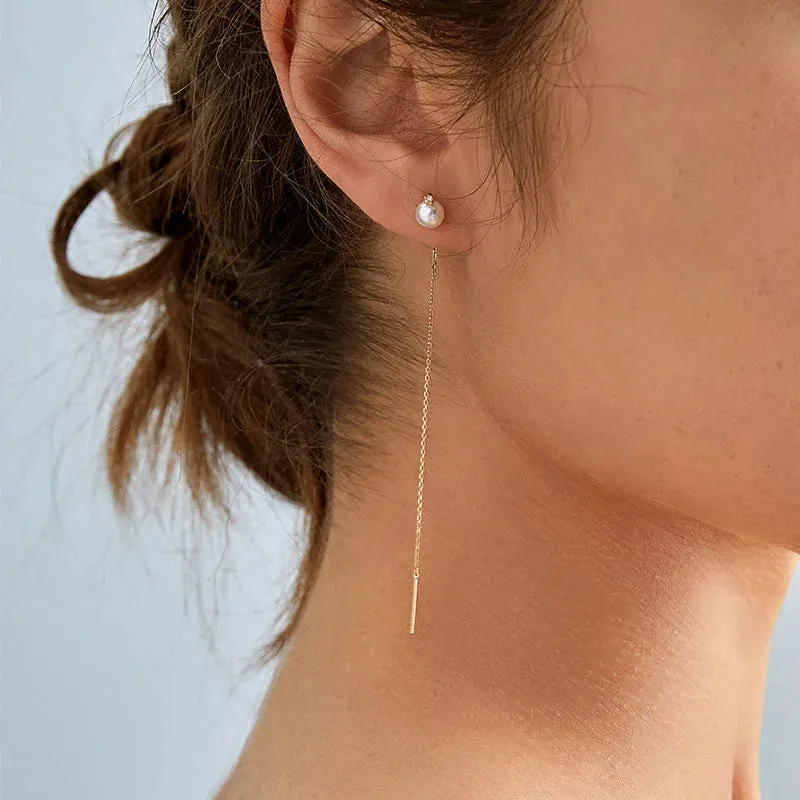 Akoya Pearl 18K Gold Ethereal Dangle Diamonds Earrings