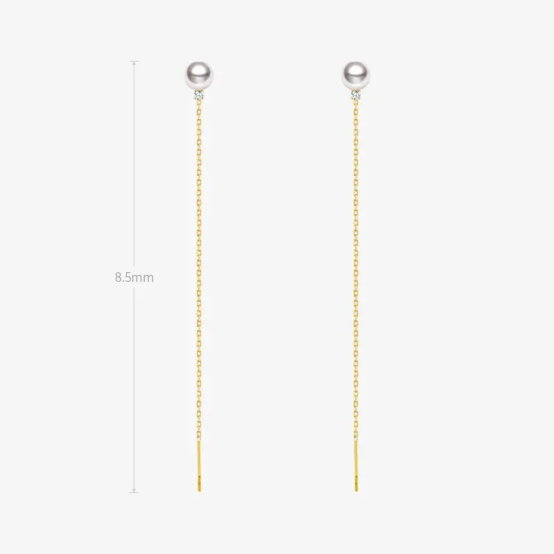Akoya Pearl 18K Gold Ethereal Dangle Diamonds Earrings