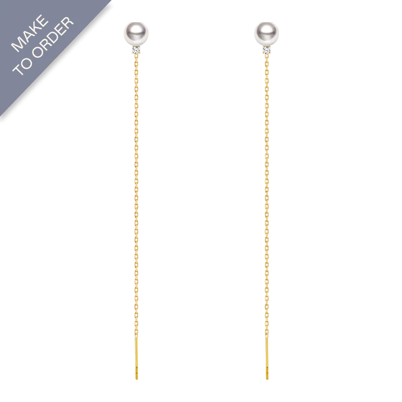 Akoya Pearl 18K Gold Ethereal Dangle Diamonds Earrings