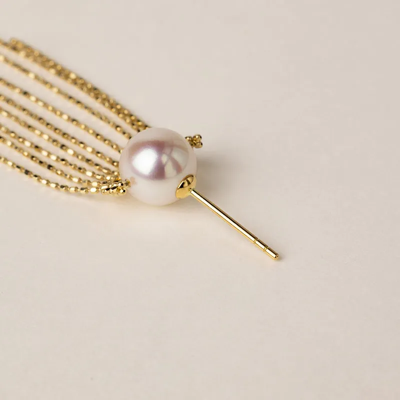 Akoya Pearl 18K Gold Fringe Beaded Chain Earrings