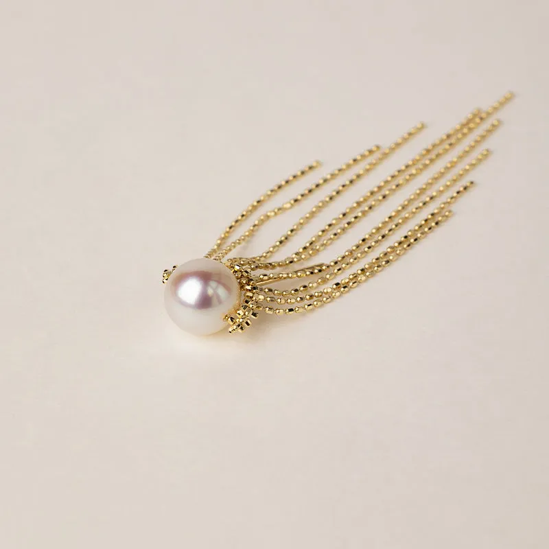 Akoya Pearl 18K Gold Fringe Beaded Chain Earrings