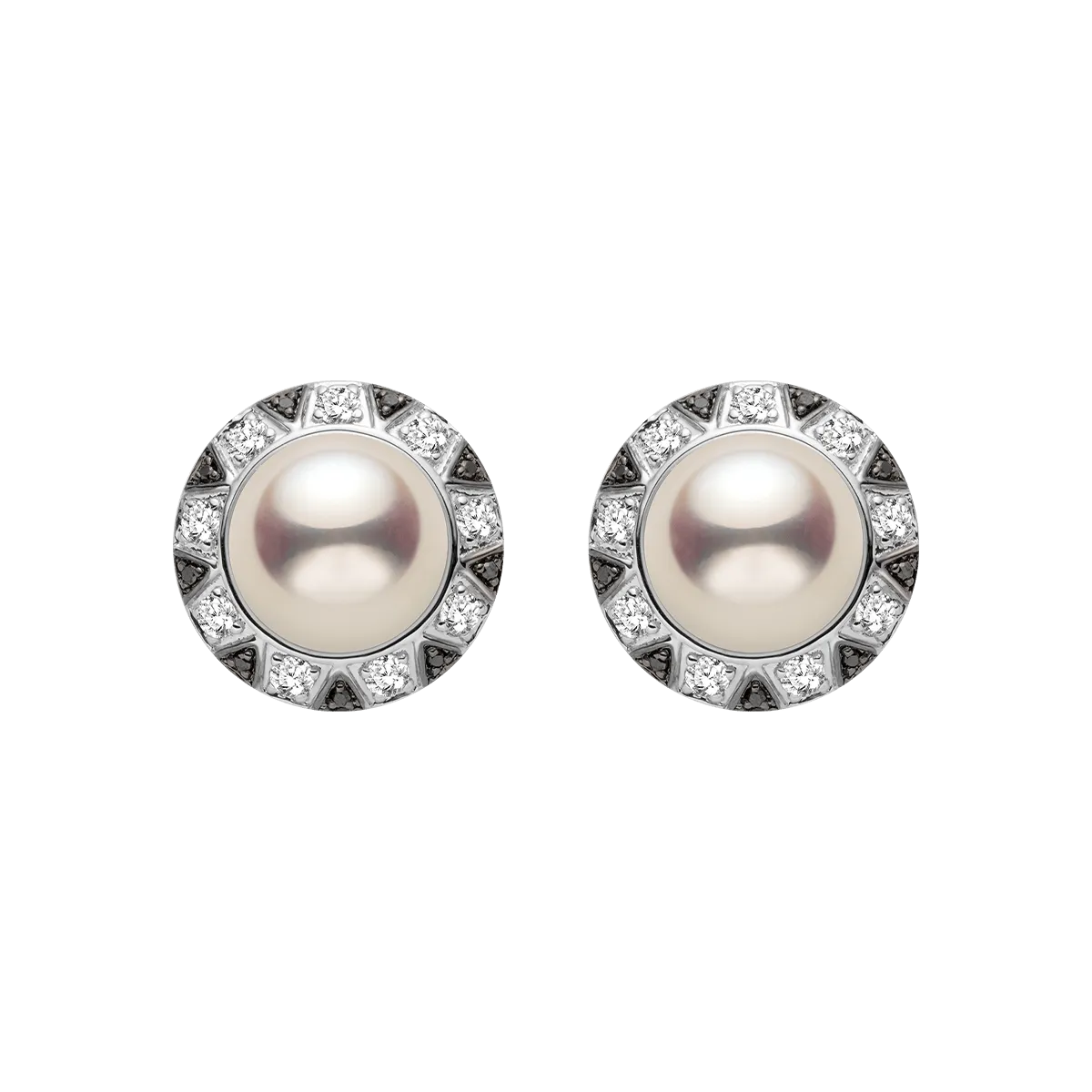 Akoya Pearl 18K Gold Monochrome Black And White Diamond Stud Earrings
